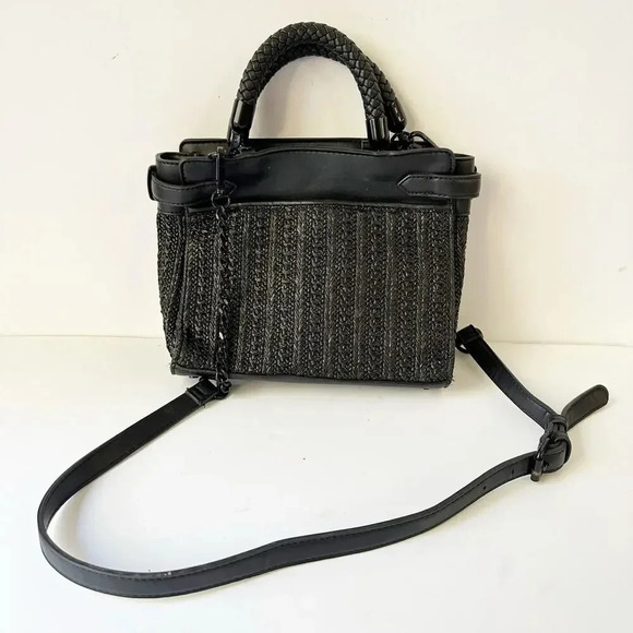 STEVE MADDEN Bhaymann Black Woven‎ Satchel Tote Crossbody Detachable Strap - Picture 6 of 6